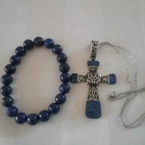 JUST STUNNING REAL LAPIS CROSS & BRACLET 86.12 ctw think Christmas MEN or WOMEN